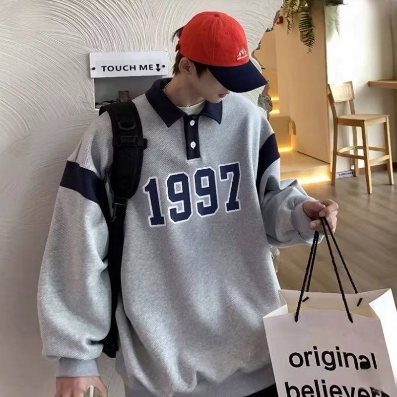 Sweater Berkerah Big Size ( S - 6XL ) BASEBALL  Crewneck Kerah Polo Collar Mix Two Tone Jaket Pria W