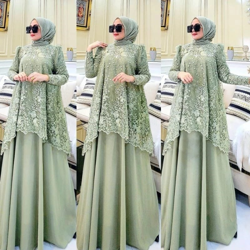 Kiukiu Almera Dress - Gamis Kondangan Brukat - Dress Brukat Kekinian Terbaru - Gamis Bridesmaid Kond