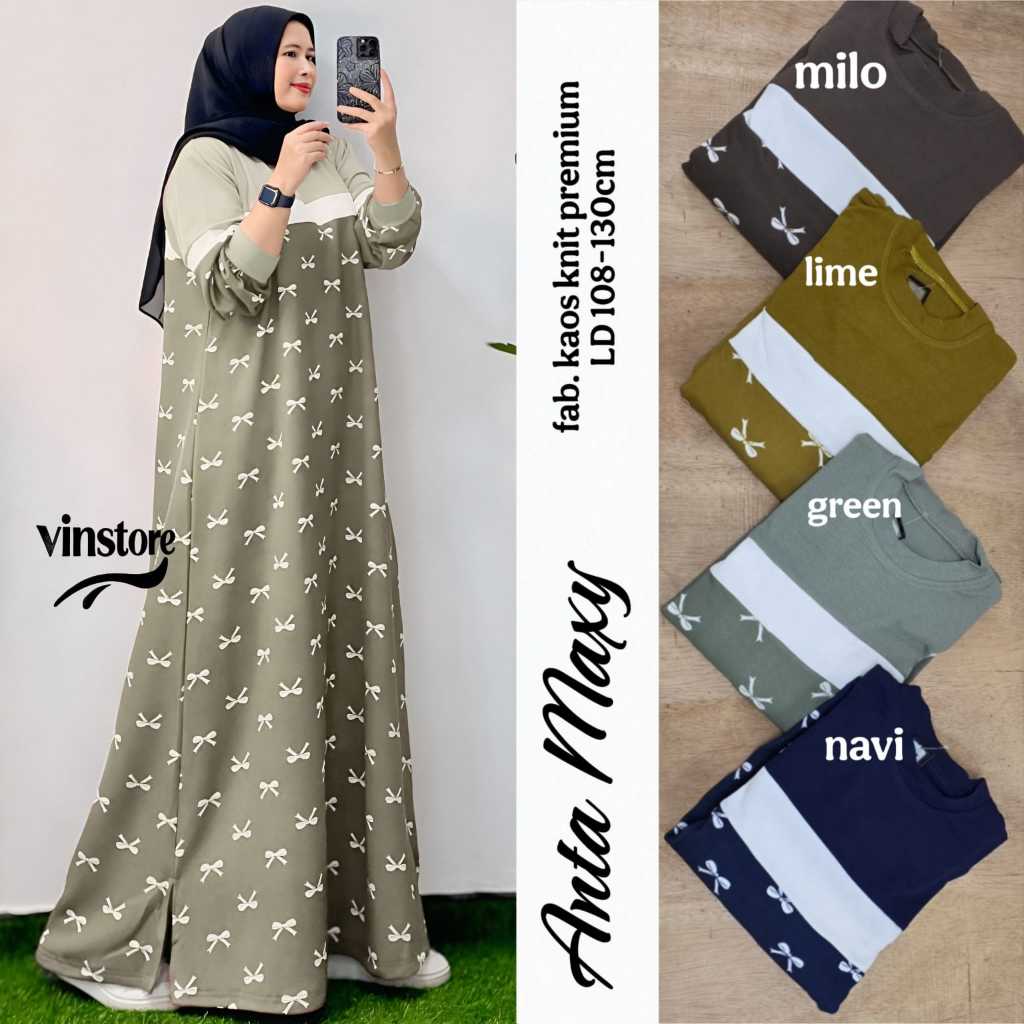 Anta - Gamis Dress Rajut Knit Premium Jumbo Ld 130 Motif terbaru Kekinian 2025