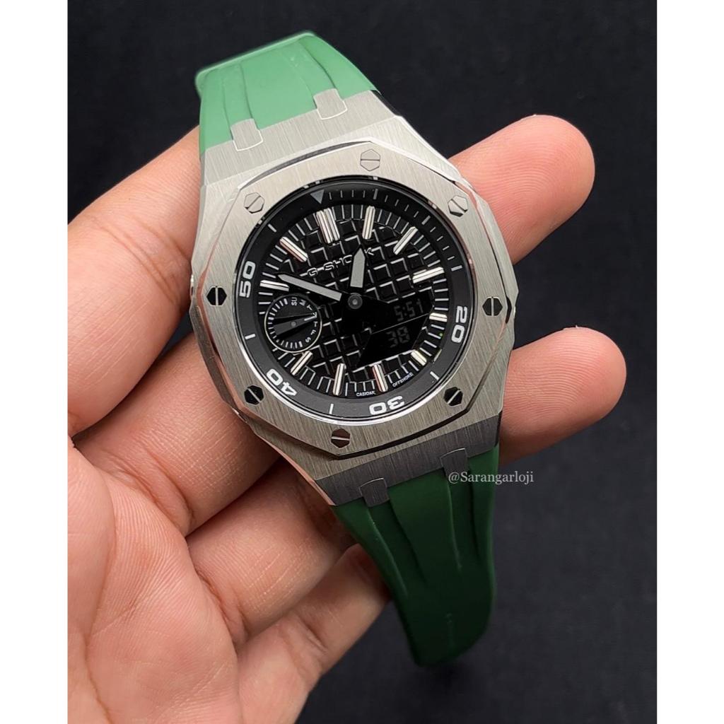 Casio G-SHOCK GA-2100 g-shock ga2100 MOD Custom Silver Green Rubber
