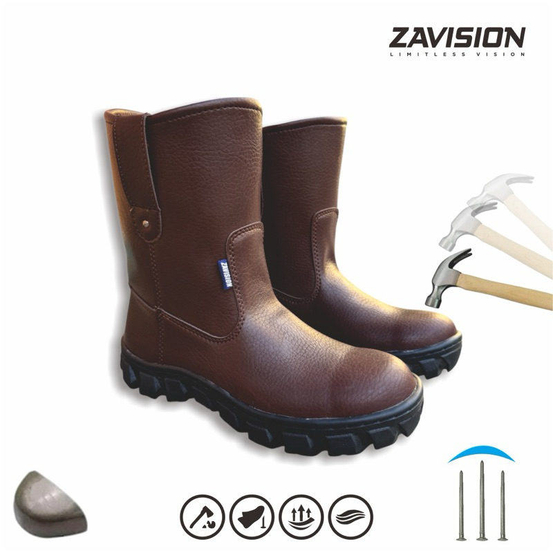 hot zavision sepatu safety boots ujung besi premium kulit tebal boots tinggi original 100%