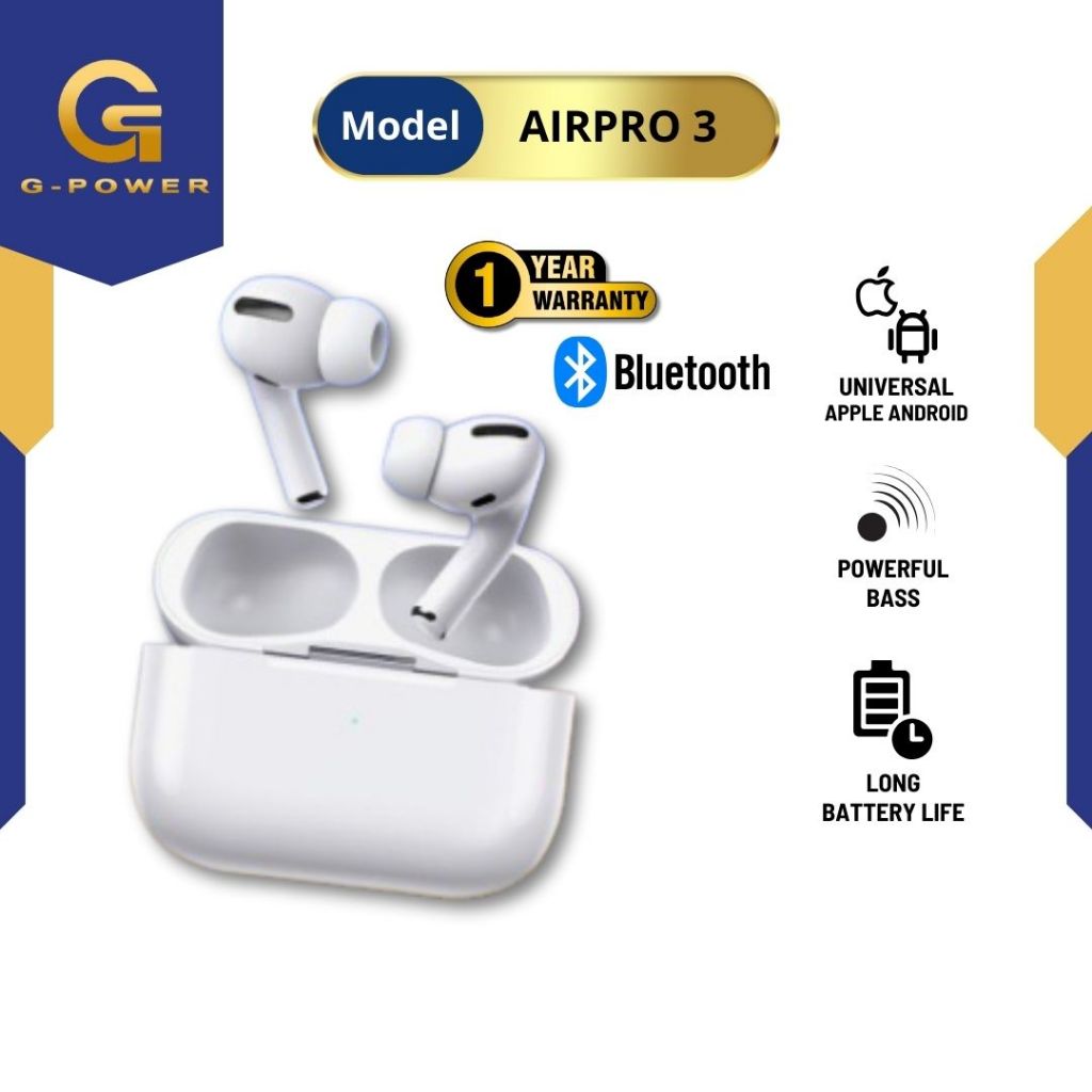 G-Power Tws Airpro 3 Headset Bluetooth Ver 5.0 Super Bass Semi In Ear Garansi Resmi