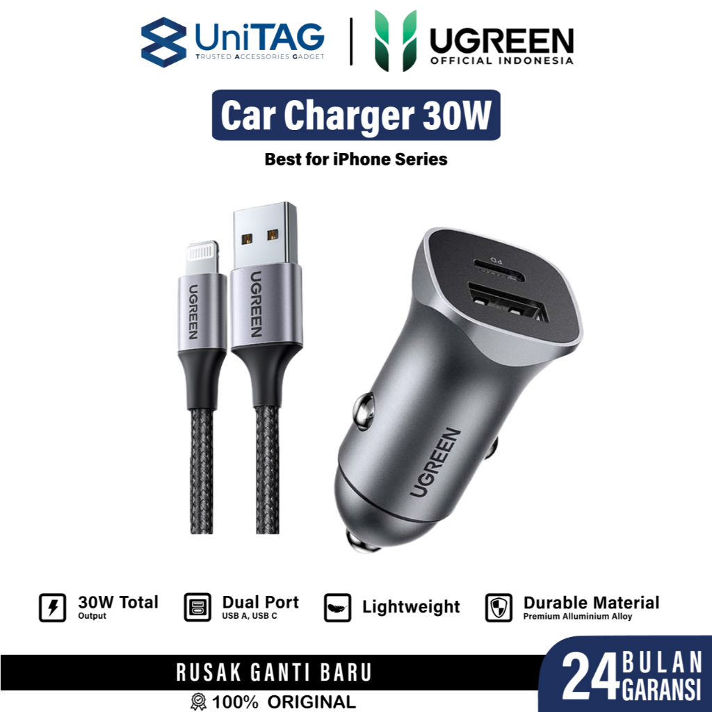 UGREEN Charger Mobil Fast Charging USB C iPhone 16 15 14 13 12 11 Car Charger by UniTAG