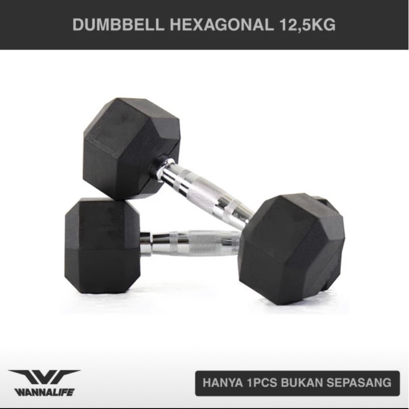 Dumbbel hexagonal wannafit 12,5 kg besi rubber || wannafit dambel danbel dambell dumbel dumbble 12,5