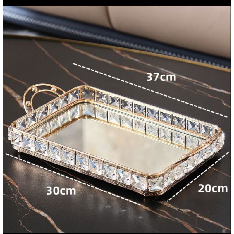 Nampan kristal petak kaca + pegangan