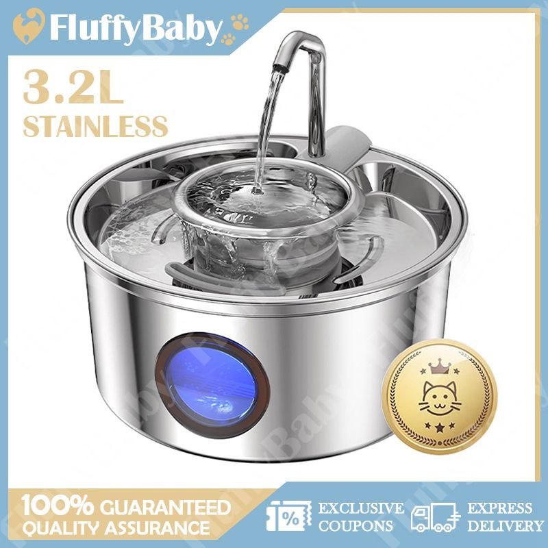 3.2L Water Fountain Kucing Stainless Tempat Minum Kucing Otomatis Pet Water Fountain Tempat Minum Ku