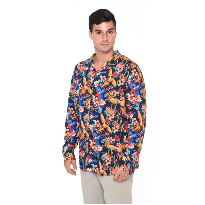 Guess Long Sleeve Resort Shirt Guess Beach Shirt Baju Pantai baju bali regular fit Hawaiian shirt ke