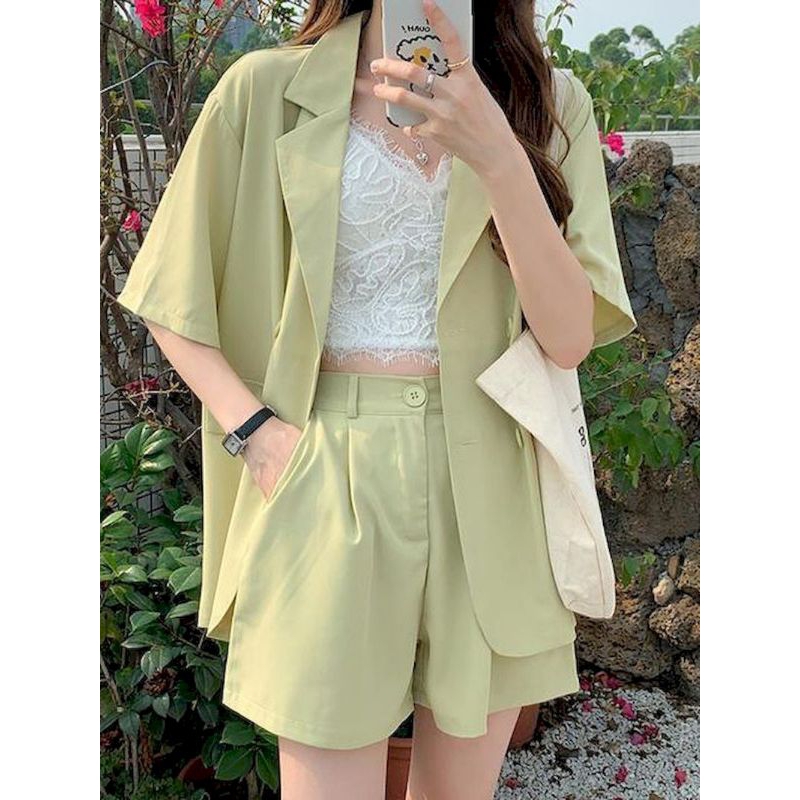 Blazer Korea Casual Wanita Longgar Lengan Pendek