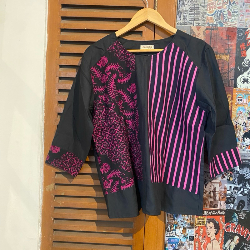 wanita motif batik pink hitam preloved