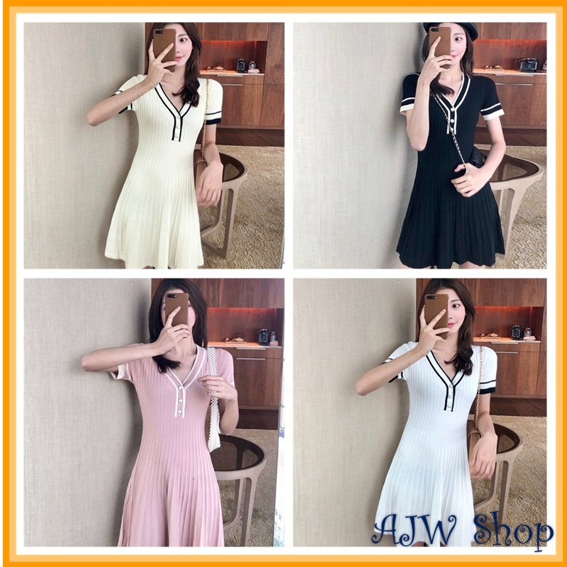AJW Mini Dress Plisket Knit Import Premium SAR | Mini Dress Korean Style Plisket Lengan Pendek | Dre