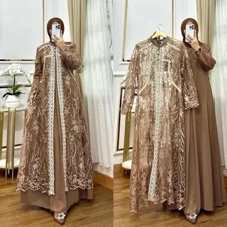 Gamis Kondangan Terbaru Amorra Dress Wanita Kekiniann Inner + Outher Brukat Tile Premium Gamis mewah