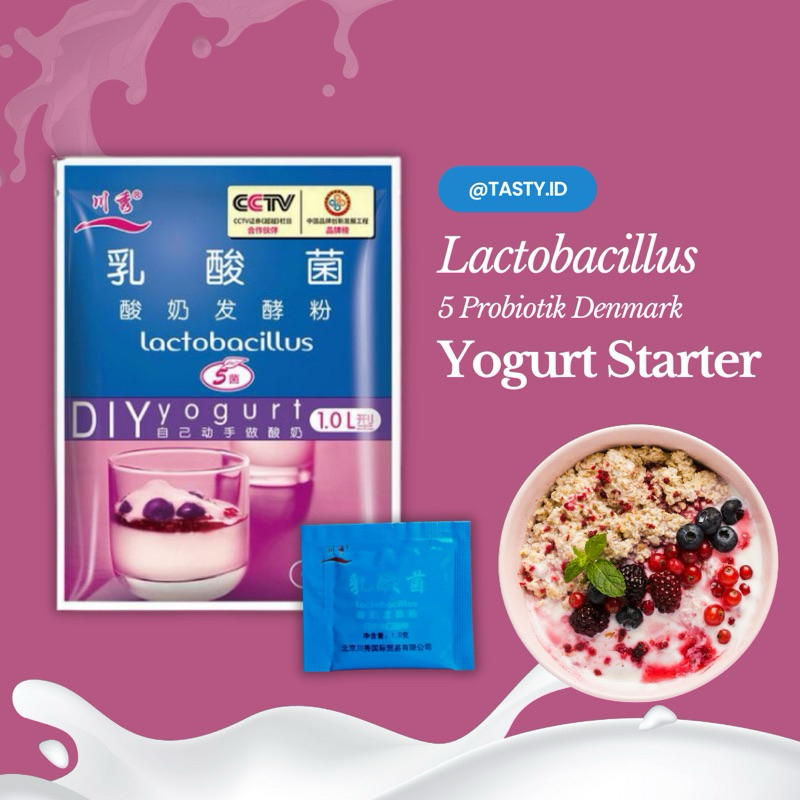 

Yogurt Starter 5 Denmark /Yogurt Culture / Kultur Yogurt / Bibit Yogurt / Biang Yogurt 5 Probiotik Denmark 1 Gram Sachet