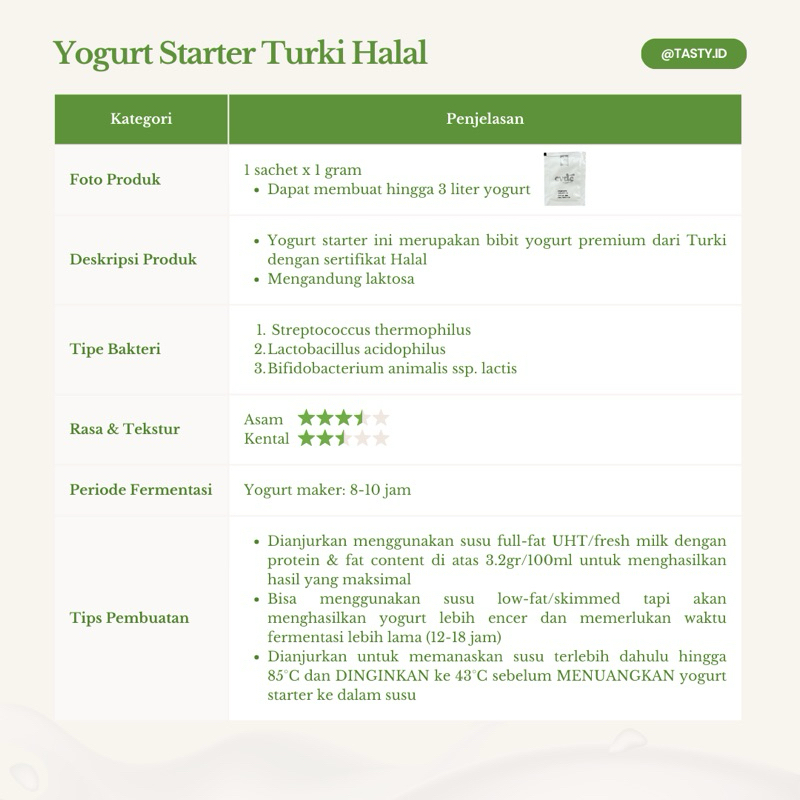 

RB HALAL Premium Yogurt Starter Evde Turki / Yogurt Culture / Kultur Yogurt / Bibit Yogurt / Biang