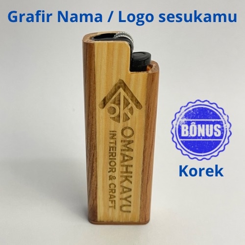Cover Korek Api Gas bahan Kayu Unik Keren Model Criket bisa Custom Nama atau LoGo