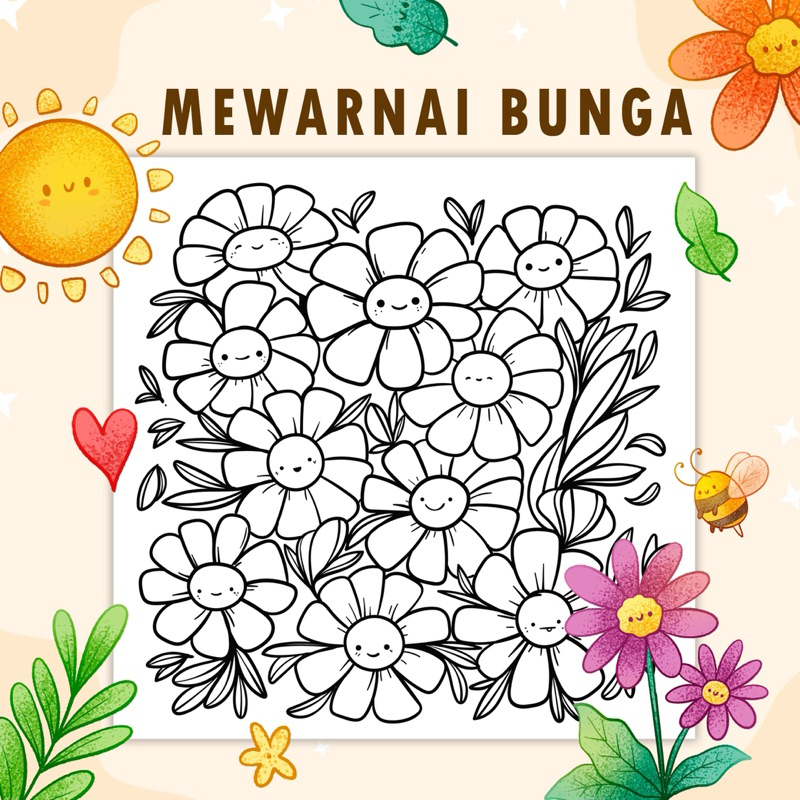 

25 Lembar A5 | Kertas Mewarnai tema Floral | Bunga & Tanaman | Kertas Mewarnai untuk anak anak