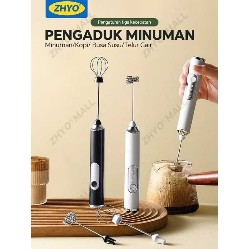 Mixer Listrik Mini Pembuih Susu PengadukMinumanPortabel Pembuih Kopi Pengocok Telur- Tiga koo