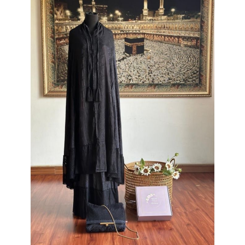 Mukena Zara Premium untuk umroh dan haji (tas rantai) hitam
