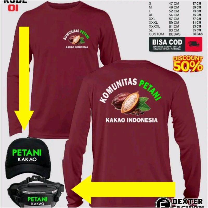 KAOS PETANI KAKAO INDONESIA BAJU PETANI KAKAO PRIA WANITA T-SHIRT PETANI KAKAO LENGAN PANJANG [BAHAN