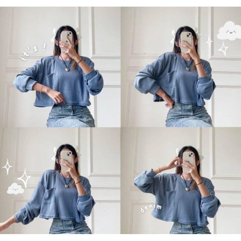 HEYLOOK OVERSIZE CROP SWEATER // SWEETSHIRT WAFFLE KAOS OVERSIZE JUMBO CROPTY