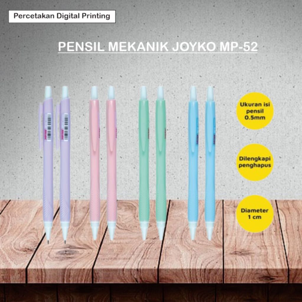 

PENSIL MEKANIK JOYKO MP-52 / PENSIL MEKANIK / PENSIL MEKANIK JOYKO / PENSIL JOYKO PASTEL / MECHANICAL PENCIL / PENCIL JOYKO / ALAT TULIS KANTOR / PERLENGKAPAN SEKOLAH / PERLENGKAPAN KANTOR / ATK