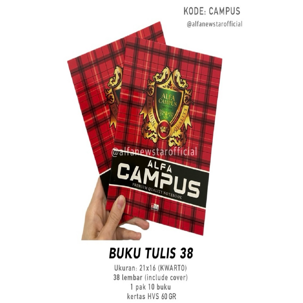 

Buku Tulis A5 Campus 38 lbr Alfa Premium (isi 10 bk)