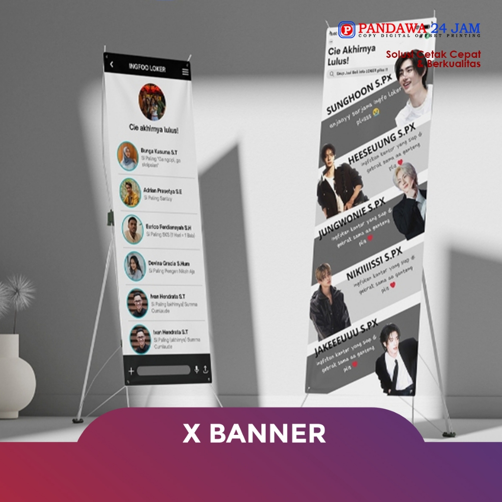 RB Cetak X Banner Standing banner Custom Ukuran 60x160 / 80x180cm X Banner Wisuda/ Wedding/ Ulang