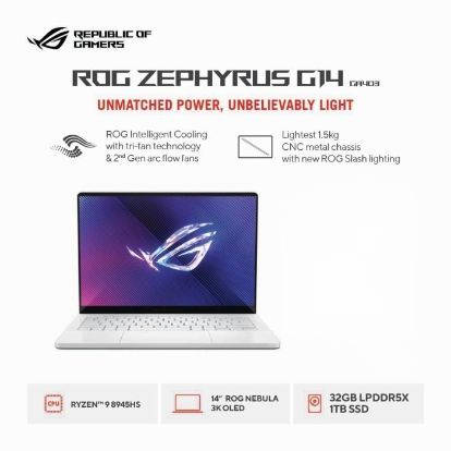 ASUS ROG Zephyrus G14 GA403UV-R946OL7W-OM - Platinum White [AMD Ryzen 9-8945HS / NVIDIA GeForce RTX 