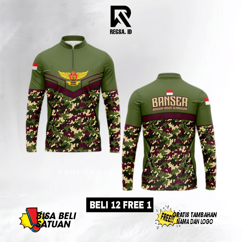 RA Baju BANSER 2025 Pria/Wanita Gratis custom nama dan logo Berkerah Fullprinting Terbaru Bahan Prem