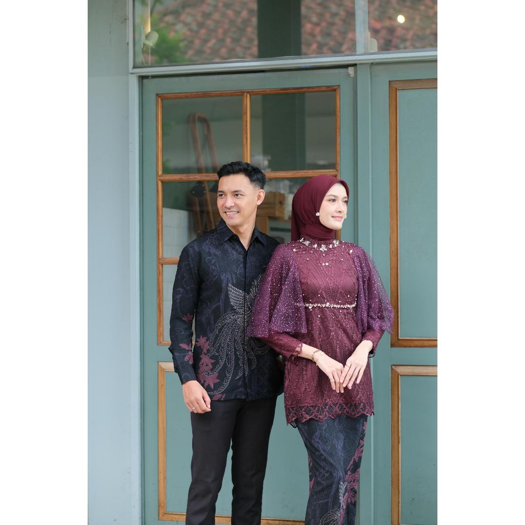 (Akita-MEIRA SERIES COUPLE) Set Couple Atasan Blouse Lace Premium, Kemeja Batik Doby & Rok Doby Prem