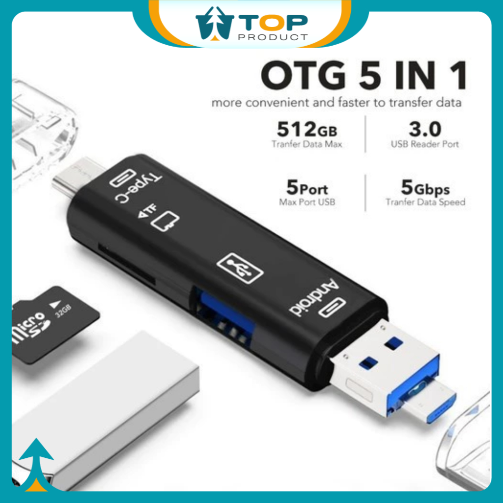 OTG Card Reader 5 in 1 USB Type C & USB 3.0 Pembaca Kartu Memori MicroSD SDCard Reader 5 in 1