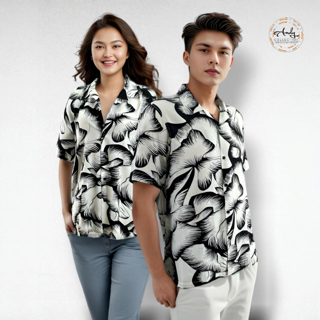 Kemeja Pantai | Baju Santai Cowok Cewek Motif Bunga Lengan Pendek Unisex - Andy Collection