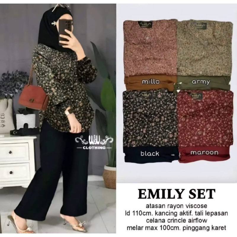 Emily Set - One Set Rayon Twill Motif Bunga Rasya Terbaru 2025