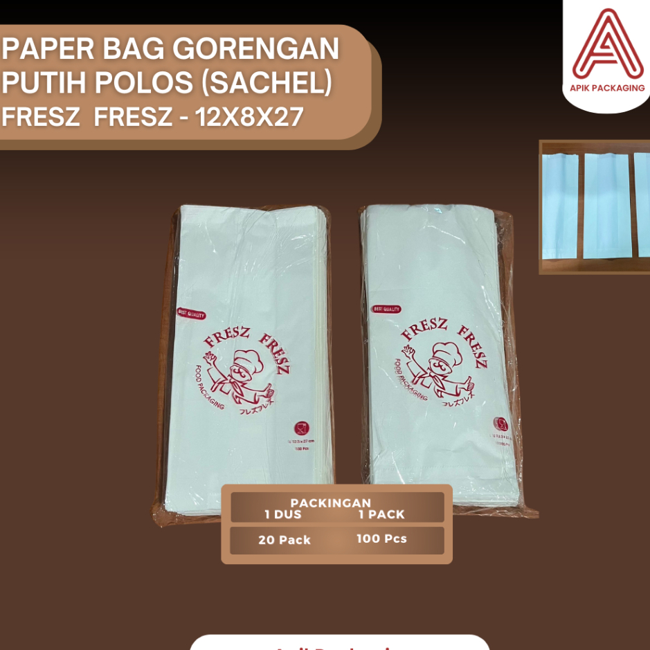 

( WHITE ) PAPER BAG GORENGAN WARNA PUTIH POLOS MEREK FRESZ - FRESZ / PAPER GORENGAN / KANTONG GORENGAN / KANTONG MAKANAN