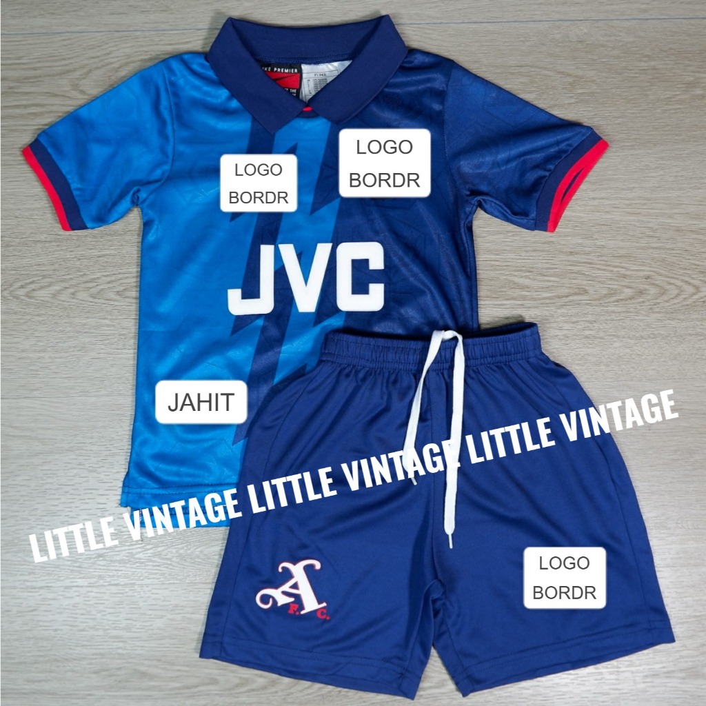 1 SET SETELAN JERSEY RETRO ANAK ANAK ARSENAL AWAY 1995 1996 - BAJU BOLA KIDS - CELANA BOLA ANAK ANAK