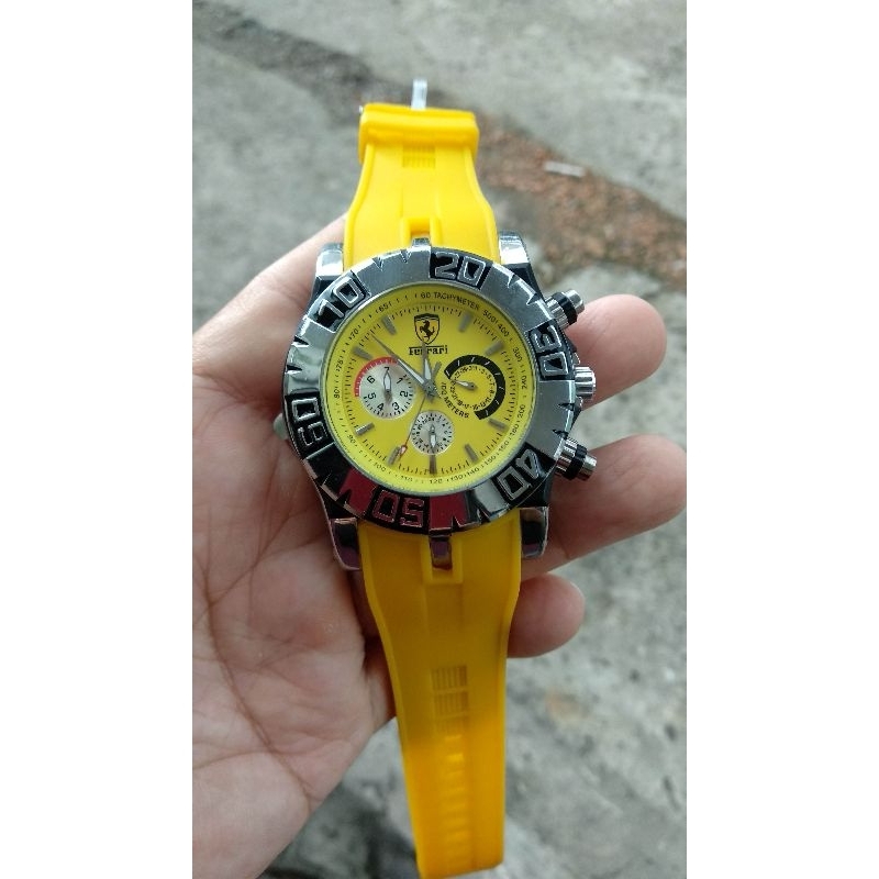 jam tangan pria otomatis chronograph Ferarri rubber strap normal semua