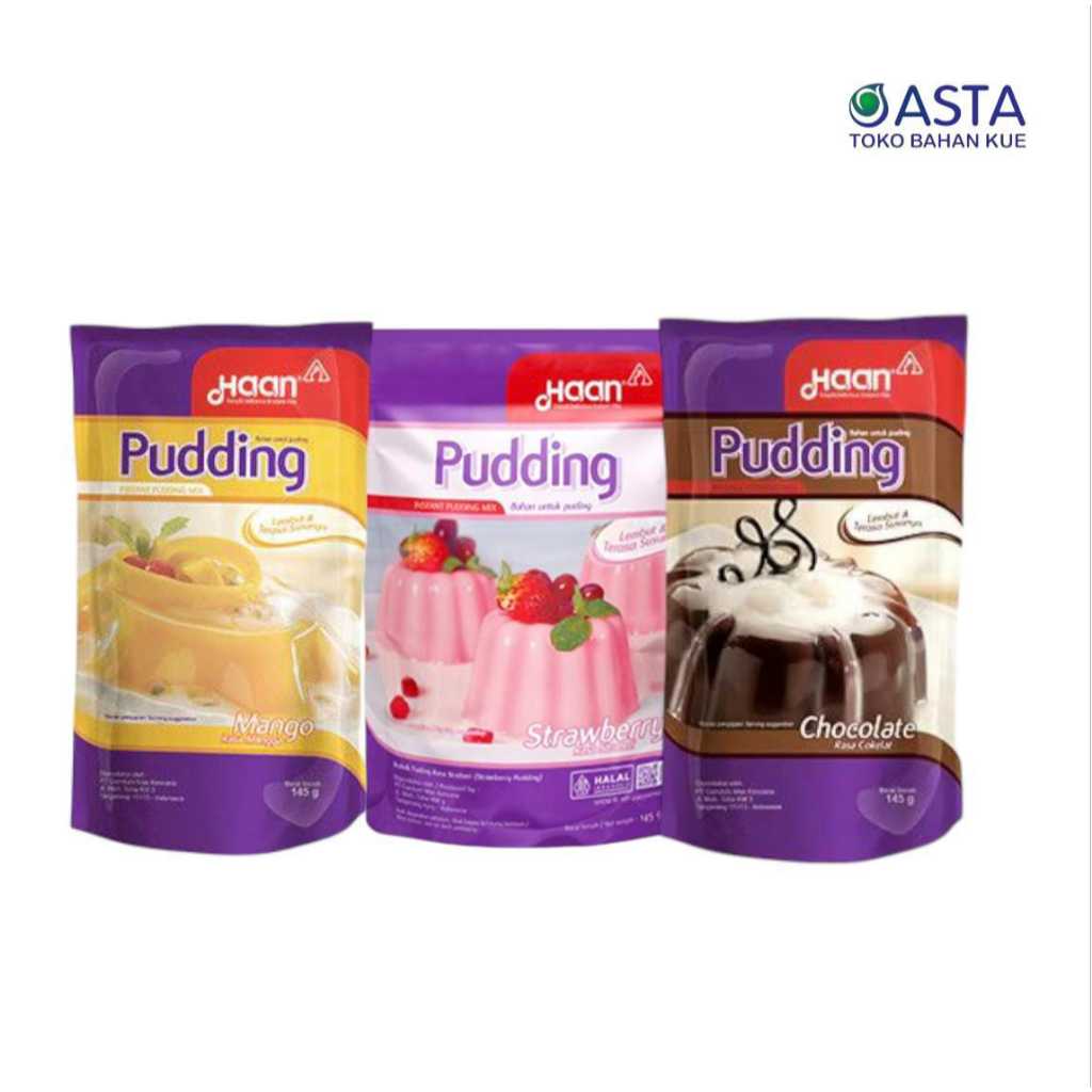 

Haan Pudding Coklat, Mango, dan Strawberry 145 Gr (Pouch)
