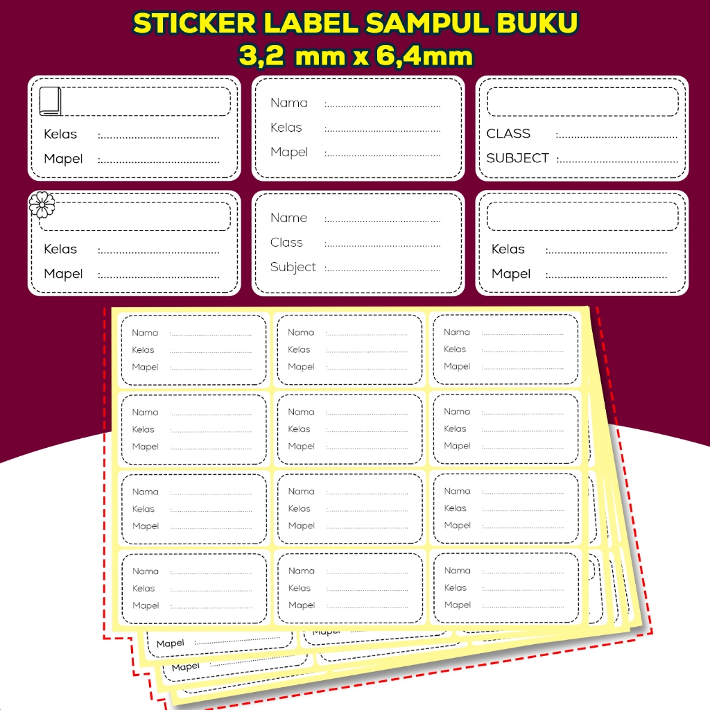 Stiker Label Buku Polos, Label Nama Sampul Mata Pelajaran