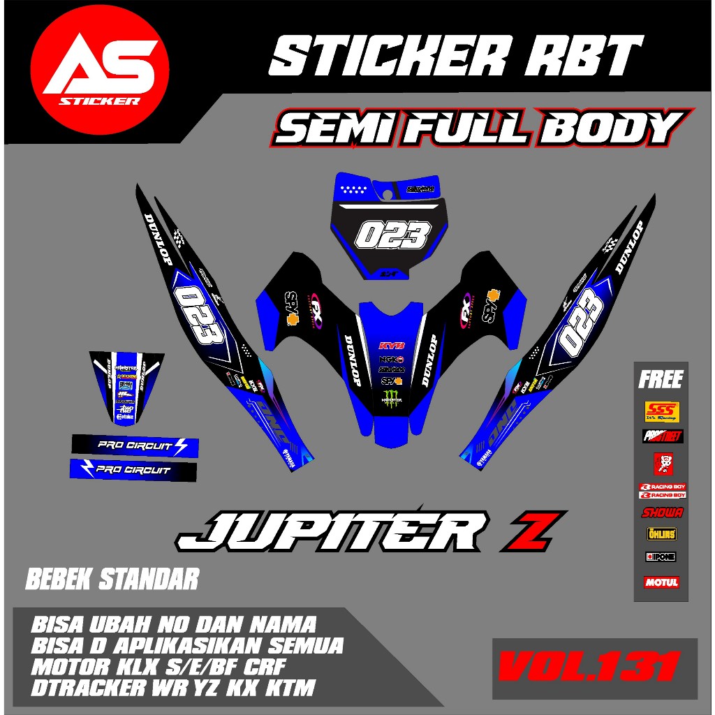 Sticker RBT JUPITER Z SEMI FULL BODY  MOTOR RBT BEBEK MODIF SUPERMOTO YZ CRF KLX KX KTM RBT new terb