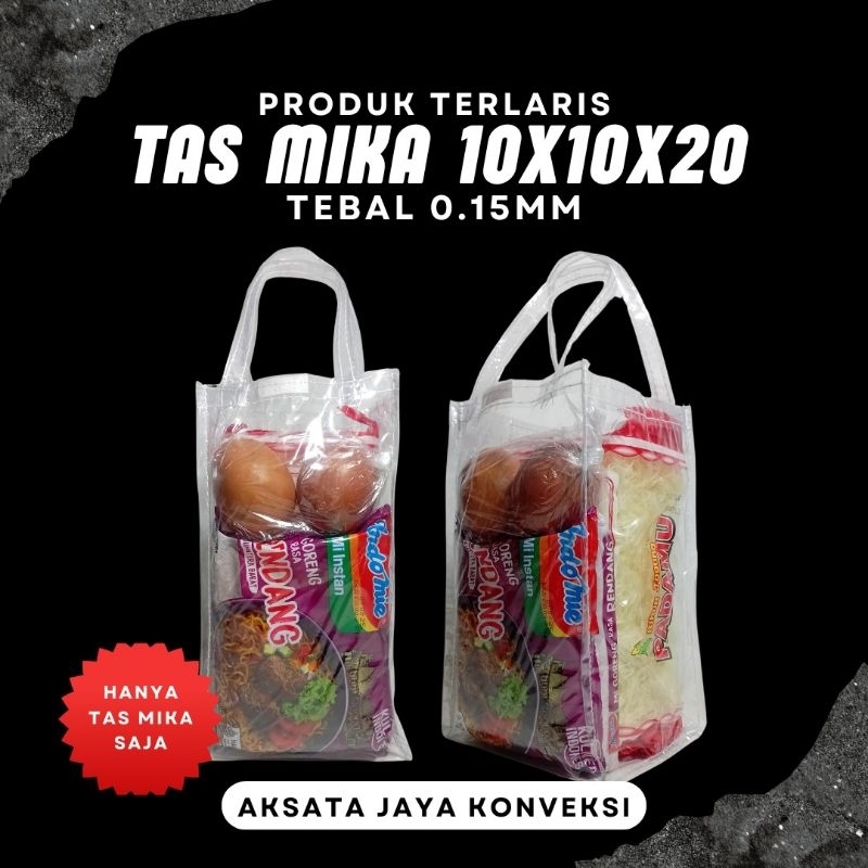 Tas Mika Transparan 10x10x20cm Tebal 0.15mm - Tas Mika Transparan / Tas Mika Sembako / Tas Hampers