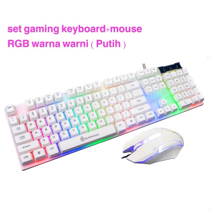 Keyboard dan mouse Rgb Putih satu set Murah komputer dan laptop