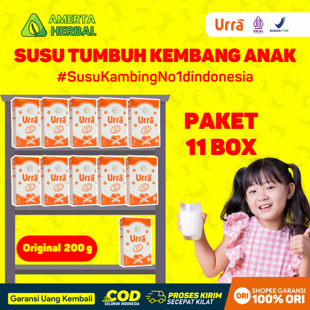 

[PAKET 11 BOX] Susu Urra - Kambing Saanen Premium, Tinggi Protein & Kalsium - 200g Halal BPOM