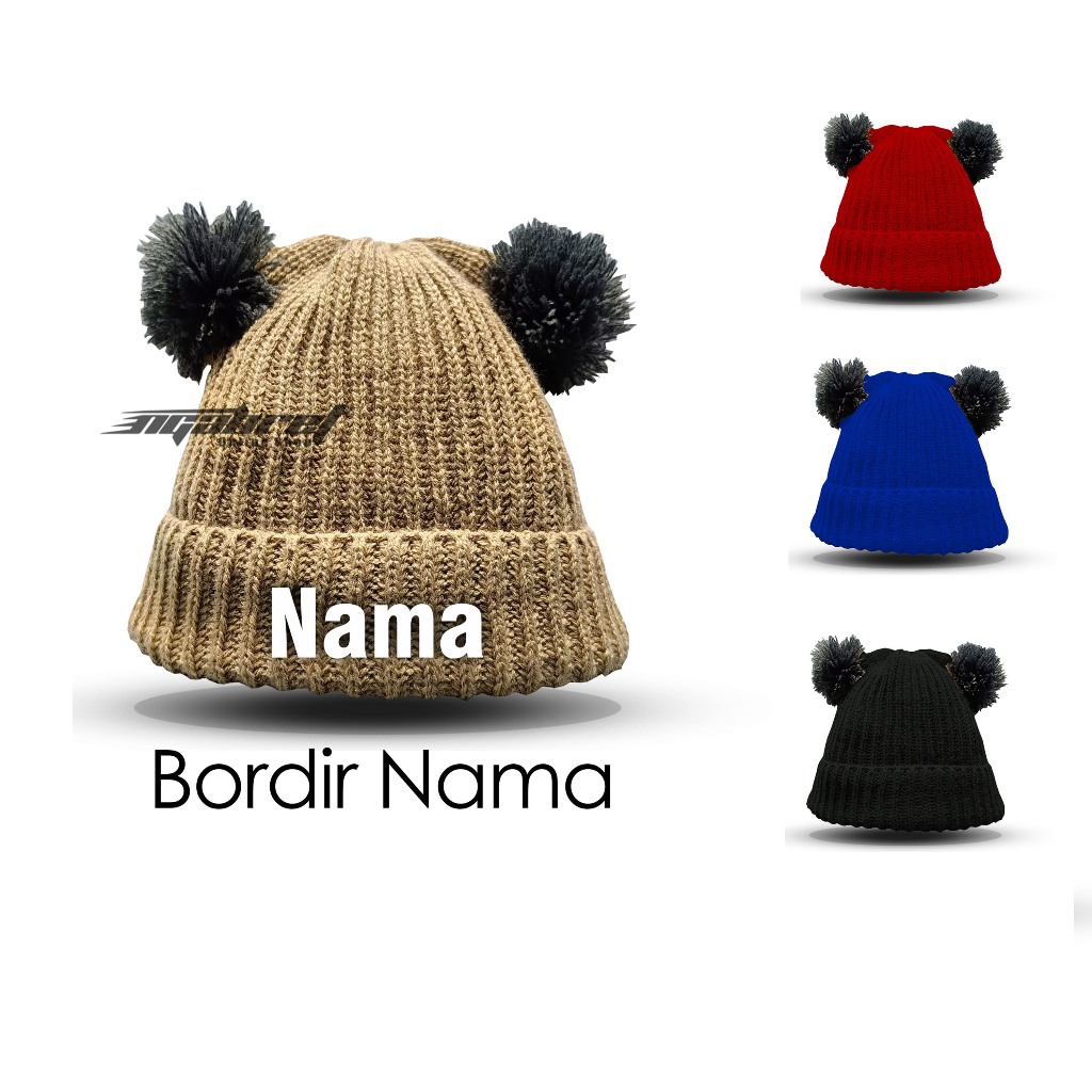 Kupluk pompom bordir nama kupluk bayi pompom kupluk bayi motif pompom laki laki dan perempuan