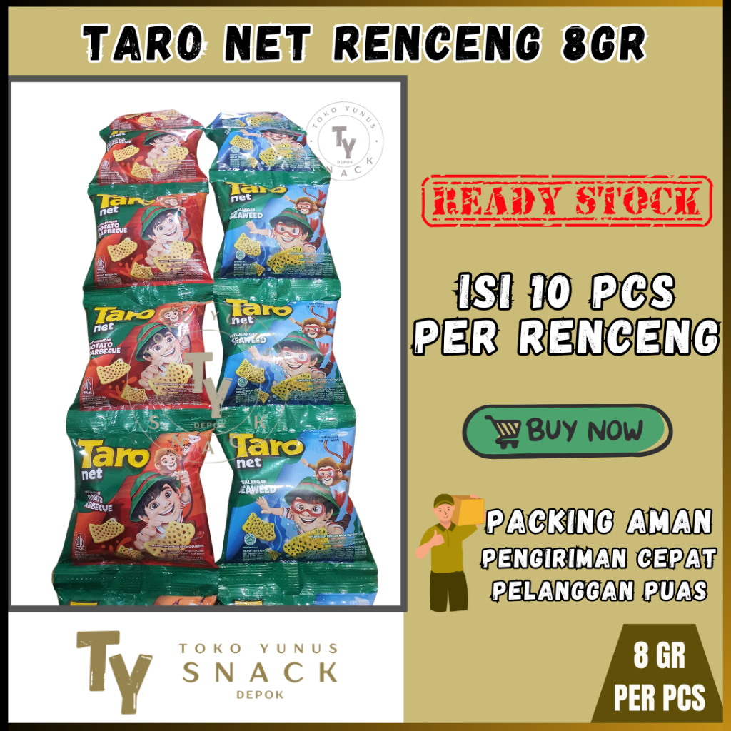 

CHIKI TARO 1000 SEAWEED / BBQ 1 RENCENG ISI 10 @8GR