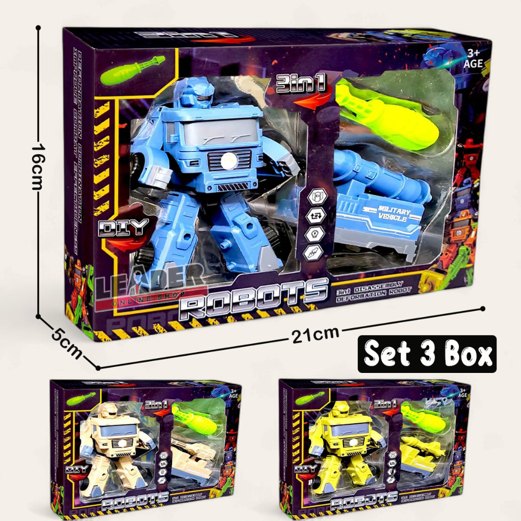 DIY TOBOT TRANSFORMATION TRUK MILITER 3in1 MAINAN ROBOT DEFORMATION MILITARY VEHICLE SET 3 BOX