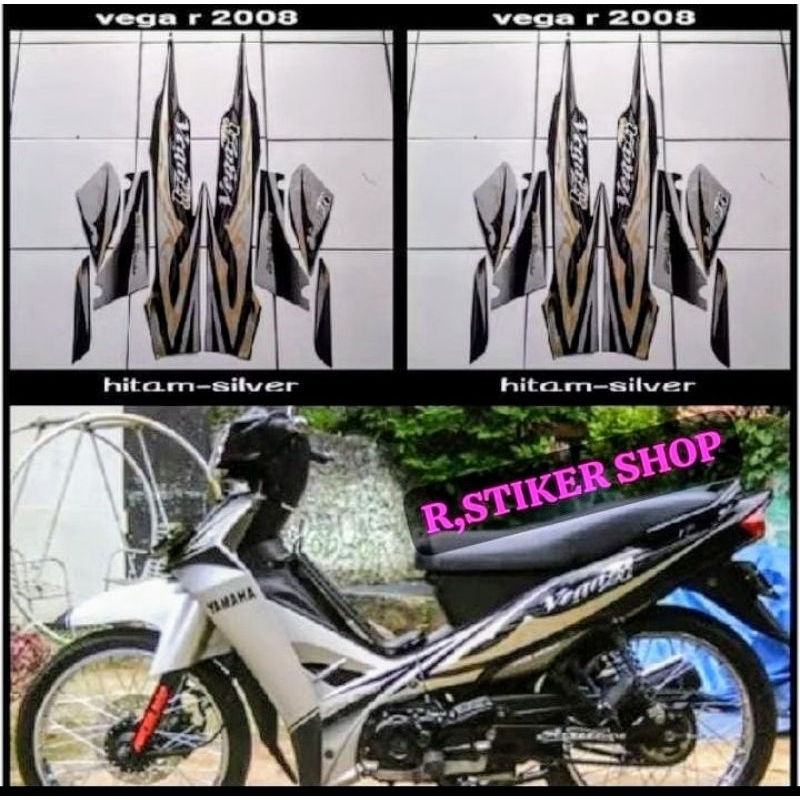 STIKER STRIPING LIS BODY MOTOR YAMAHA VEGA R 2008,hitam silver