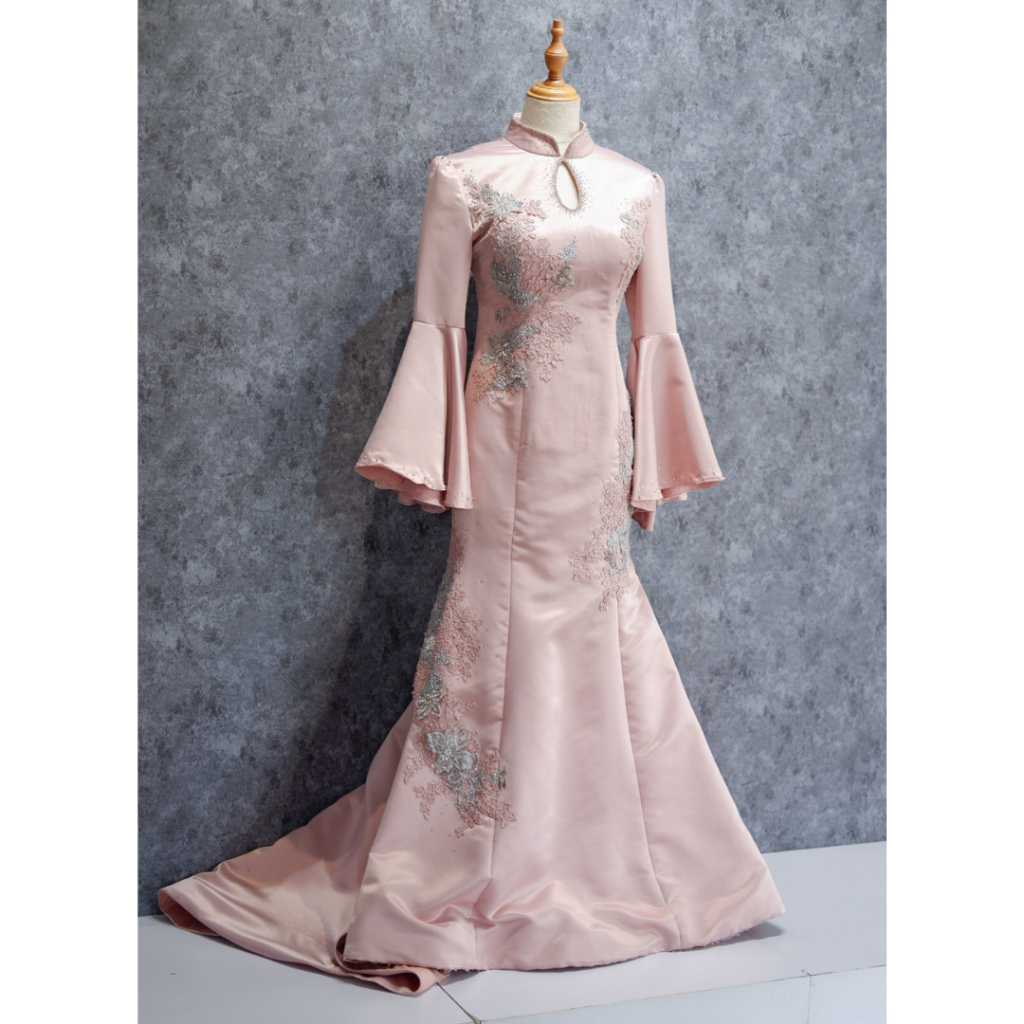 Rosegold Brukat Long Dress Pesta Kondangan Dress Prewedding Preloved Second