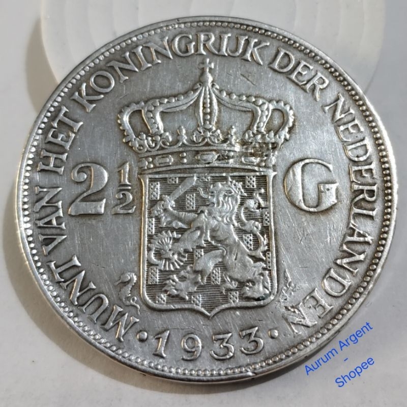 SWILH2.5G-55.. 1 PC KOIN PERAK KUNO ASLI 2.5 GULDEN WILHELMINA TH 1933.  -- SILVER COIN --