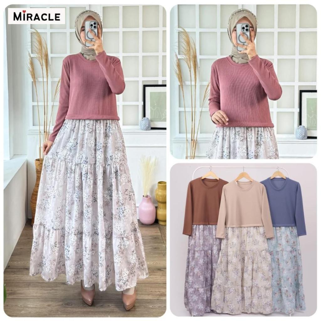 BEATRISS DRESS KNIT KOMBINASI KATUN BOLONG PREMIUM / DRESS KATBOL LENGAN PANJANG PREMIUM