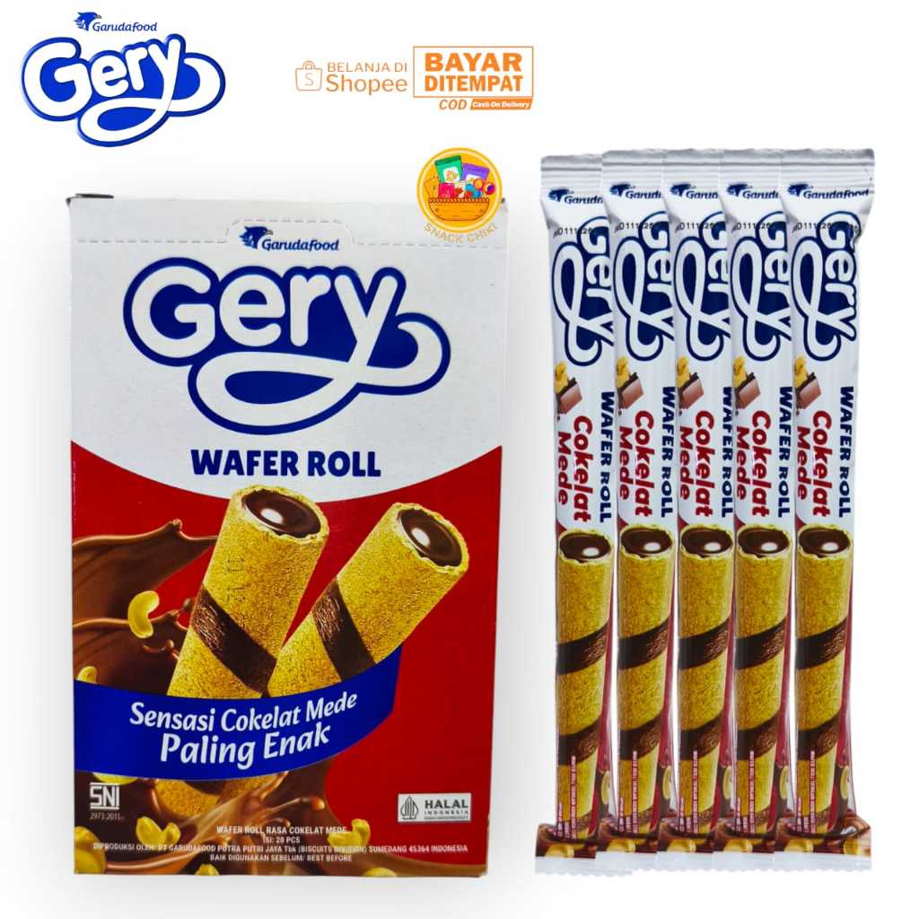 

GERYY WAFER ROLL SENSASI COKELAT MEDE 1 BOX 20 PCS