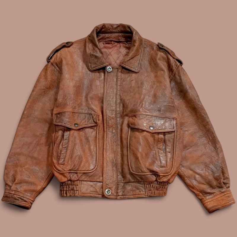 Rustic Vintage Flight Leather Jacket - Jaket Kulit Asli Pilot Flight Coklat Pria Second Thrift Prelo